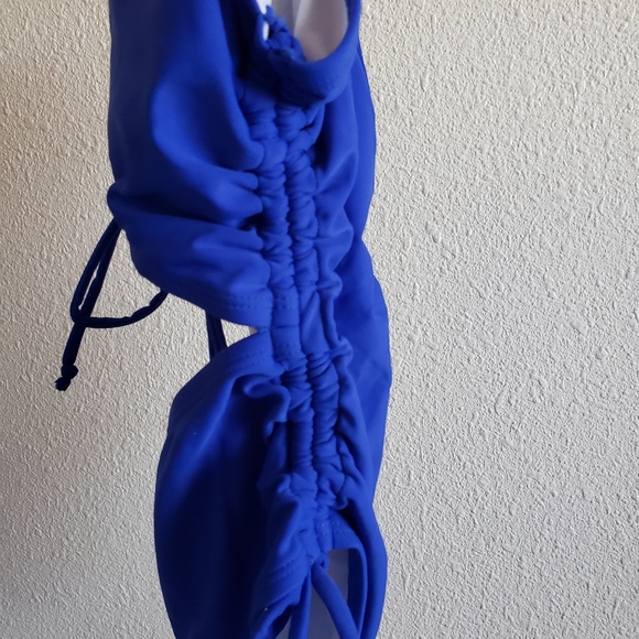 NWOT Women Onepice Blue Drawstrings Sides Swimsuit - Picture 2 of 11